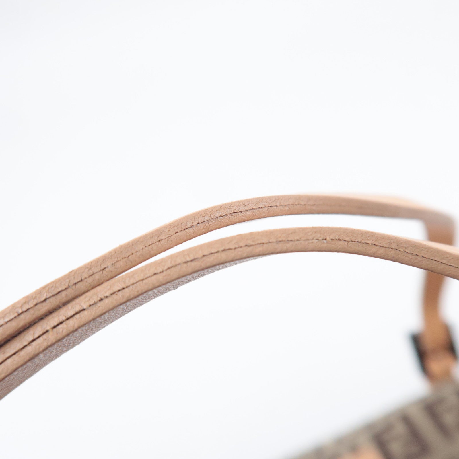 FENDI Zucchino Canvas Leather Handbag Beige