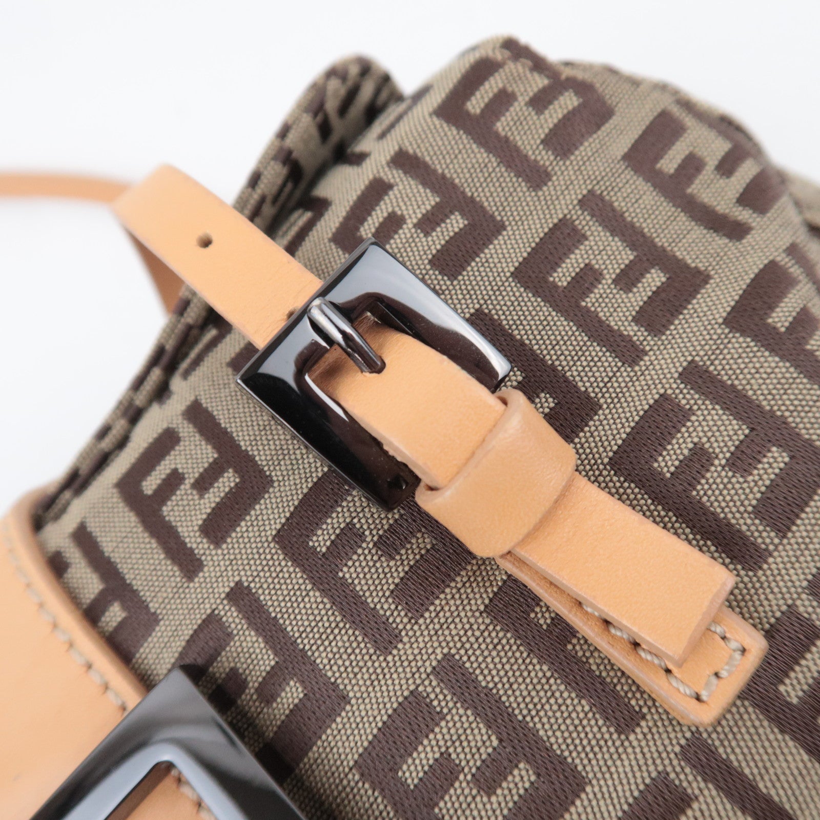 FENDI Zucchino Canvas Leather Handbag Beige