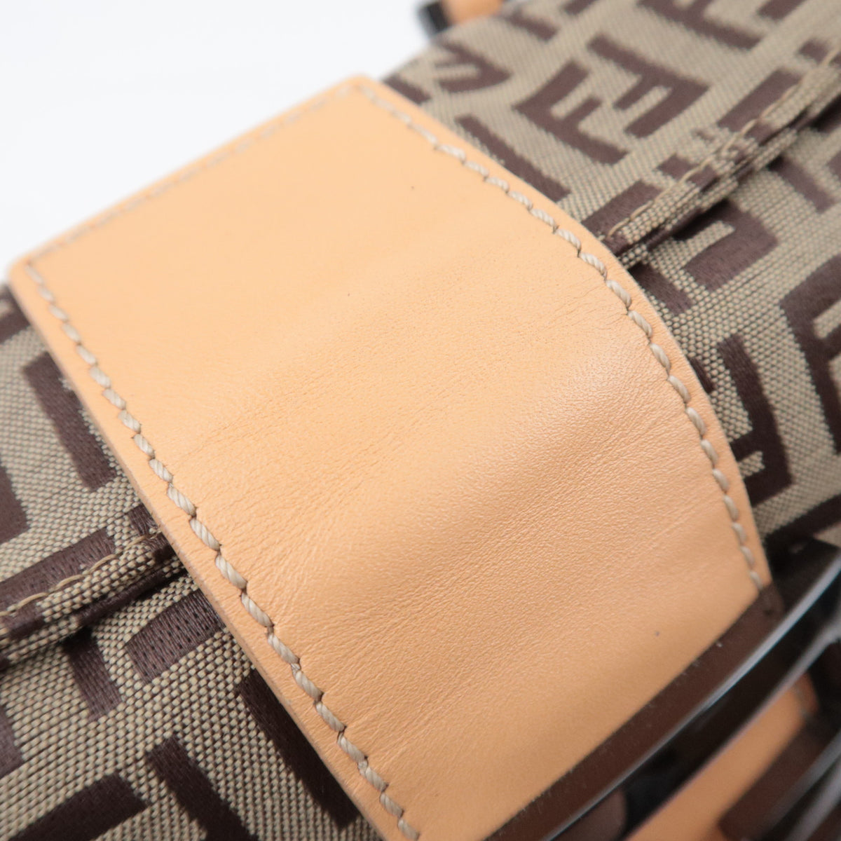 FENDI Zucchino Canvas Leather Handbag Beige