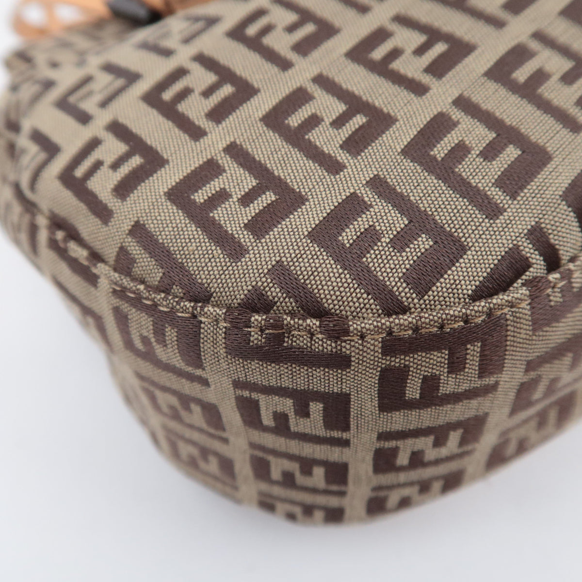 FENDI Zucchino Canvas Leather Handbag Beige