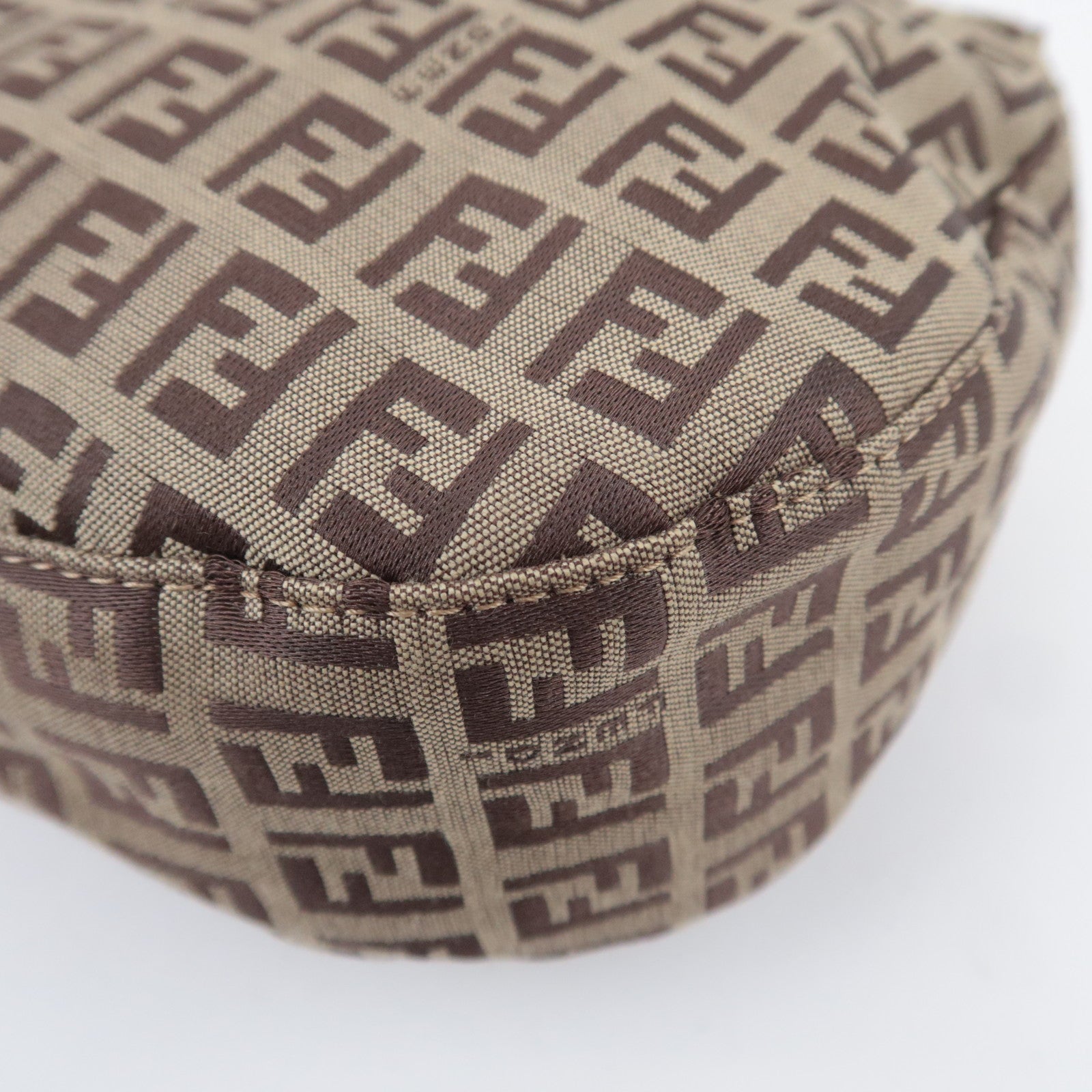 FENDI Zucchino Canvas Leather Handbag Beige