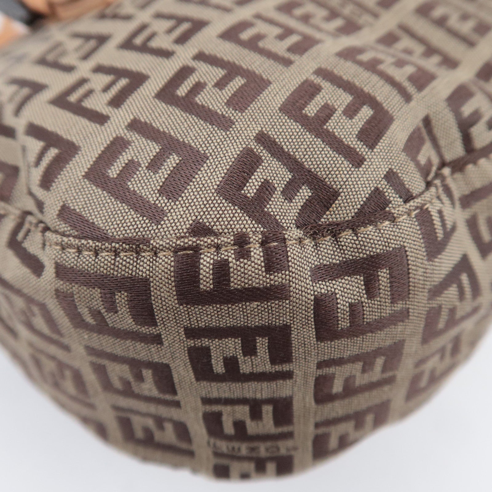 FENDI Zucchino Canvas Leather Handbag Beige