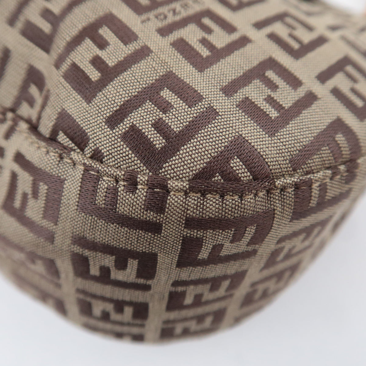 FENDI Zucchino Canvas Leather Handbag Beige