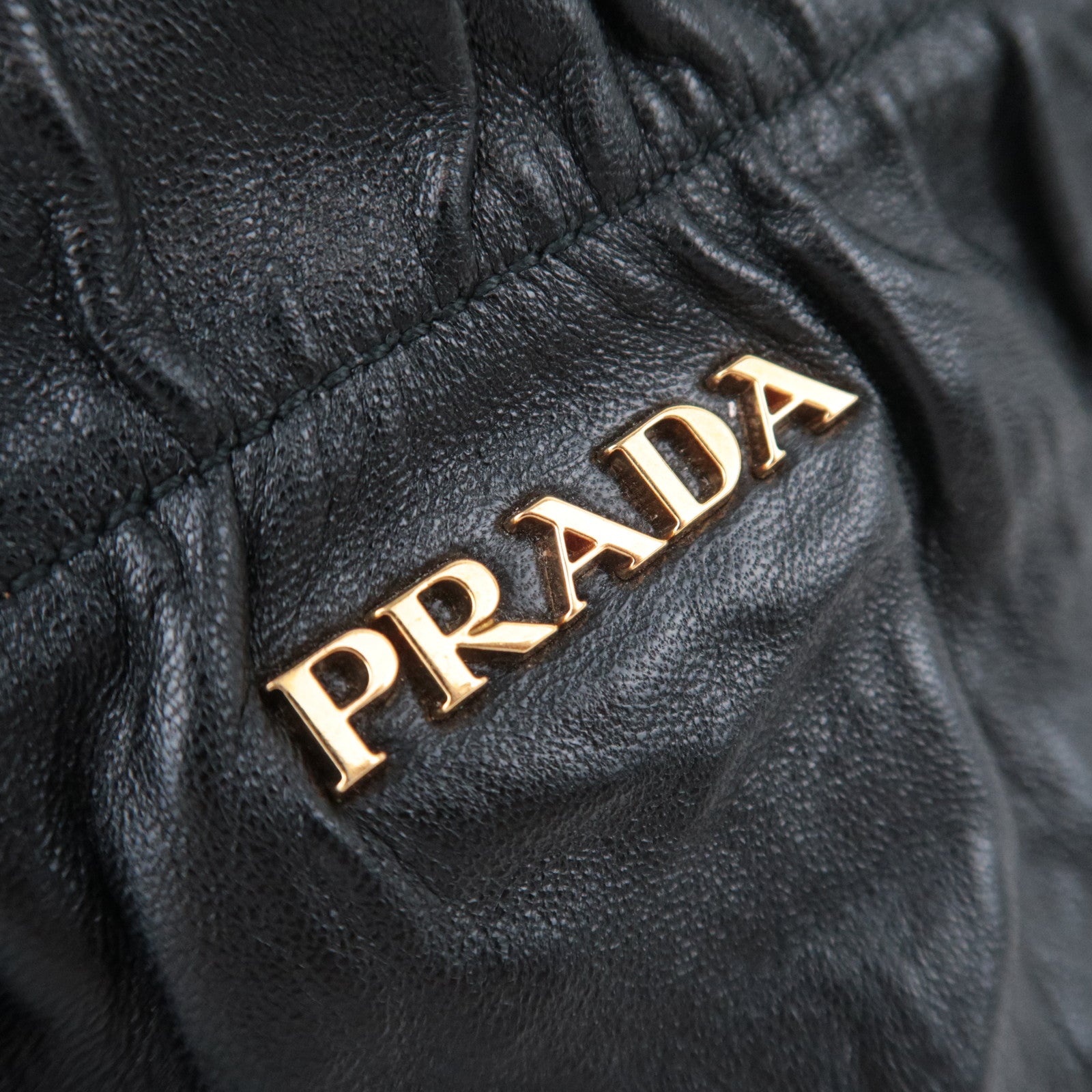 PRADA Side Ribbon Bow Leather Shoulder Bag Black