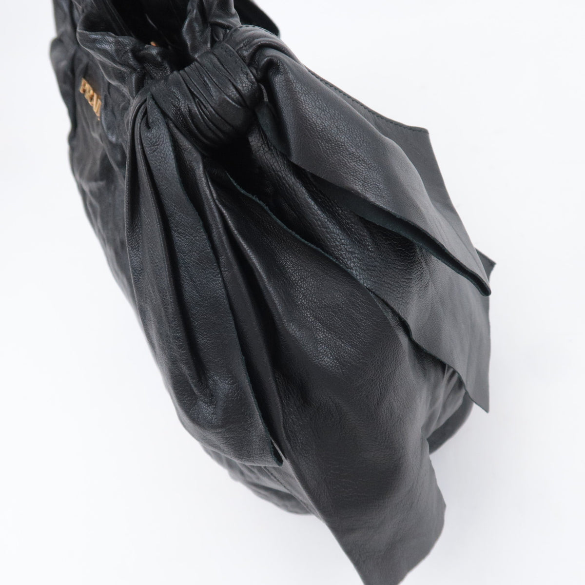 PRADA Side Ribbon Bow Leather Shoulder Bag Black