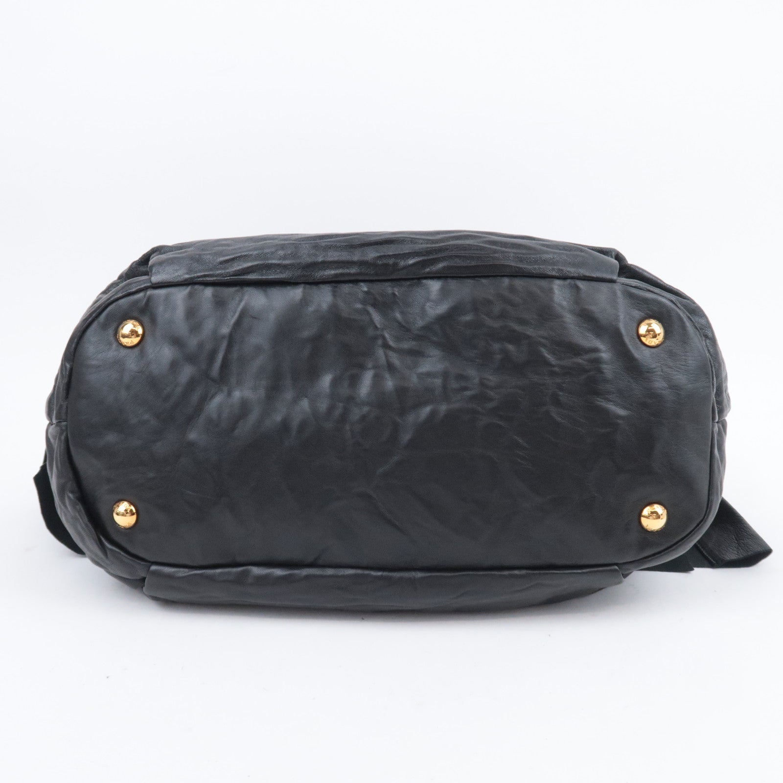 PRADA Side Ribbon Bow Leather Shoulder Bag Black