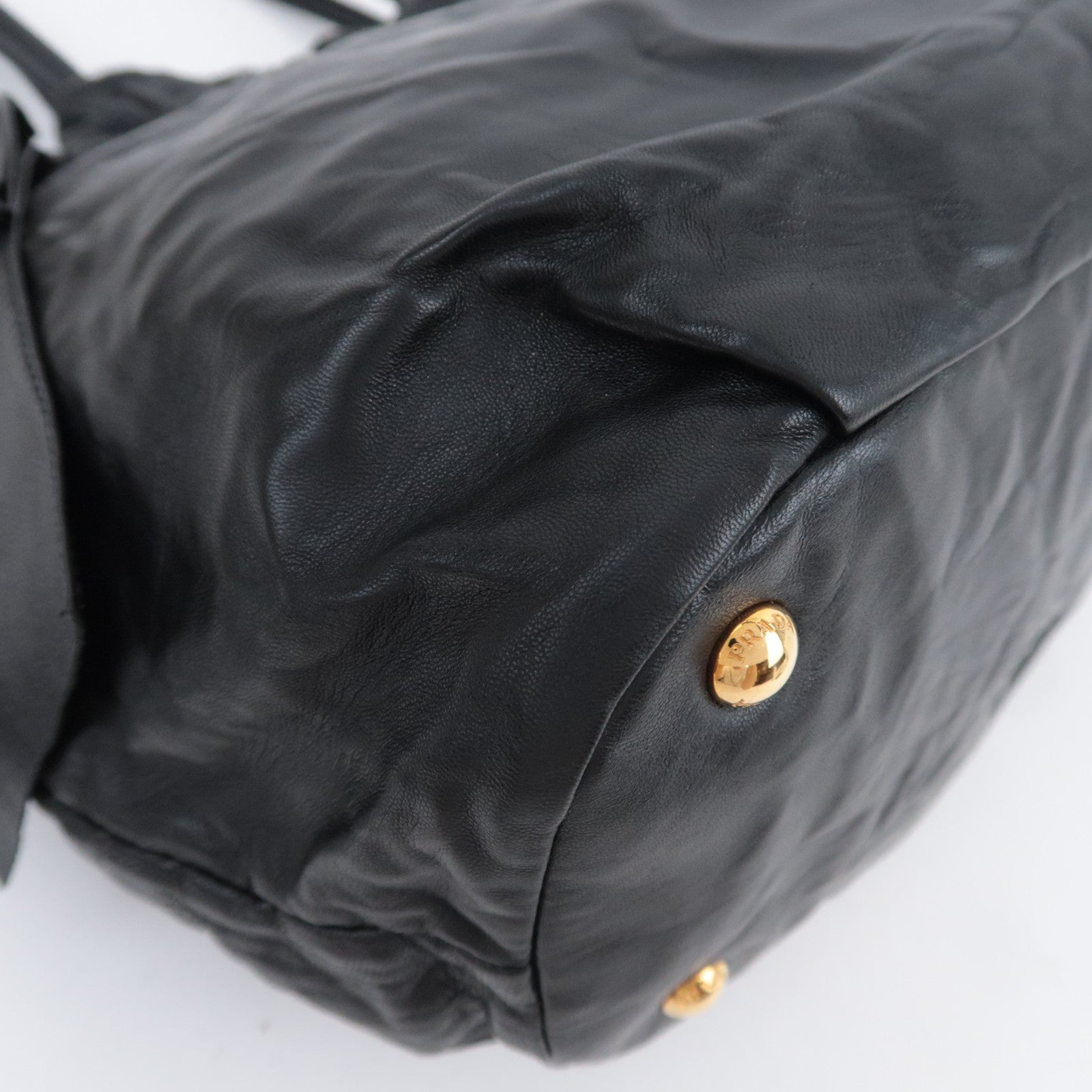 PRADA Side Ribbon Bow Leather Shoulder Bag Black
