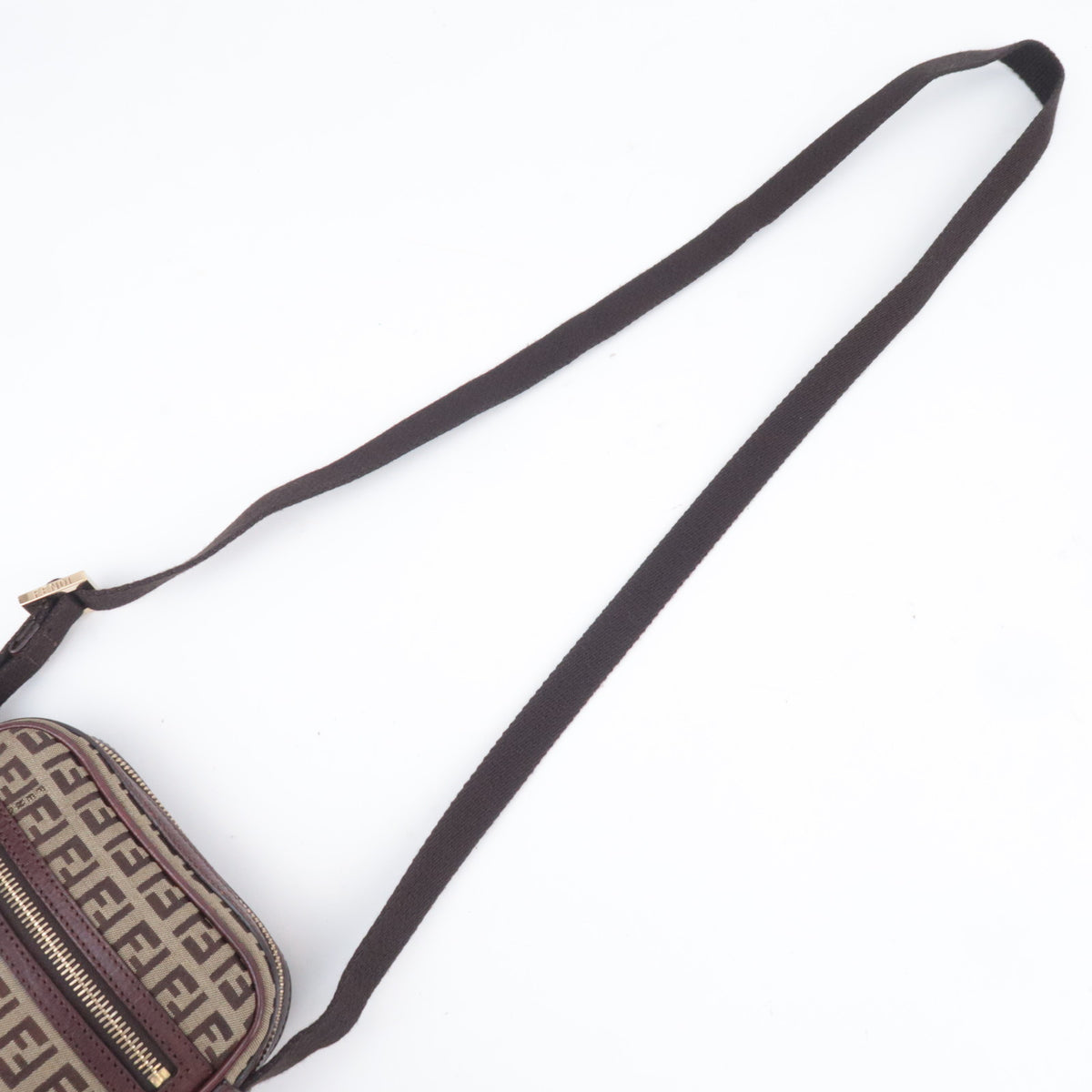FENDI Zucchino Canvas Shoulder Bag Brown 8BT098