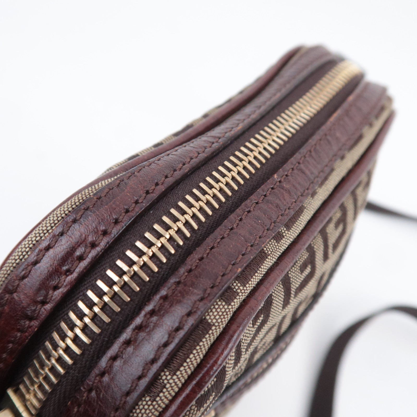 FENDI Zucchino Canvas Shoulder Bag Brown 8BT098