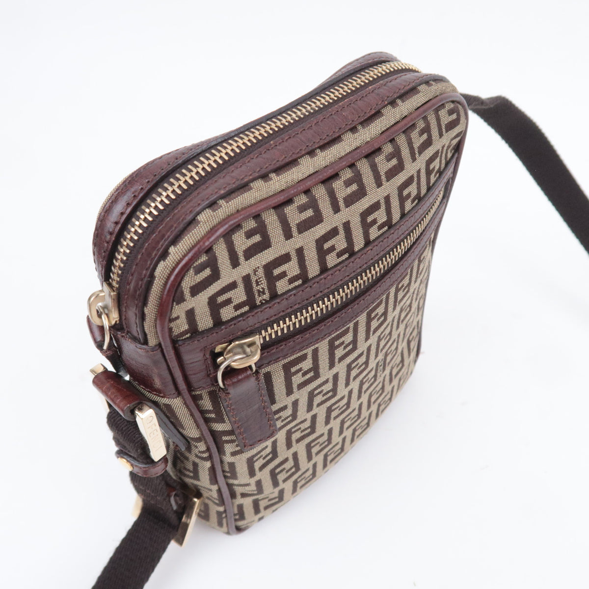 FENDI Zucchino Canvas Shoulder Bag Brown 8BT098