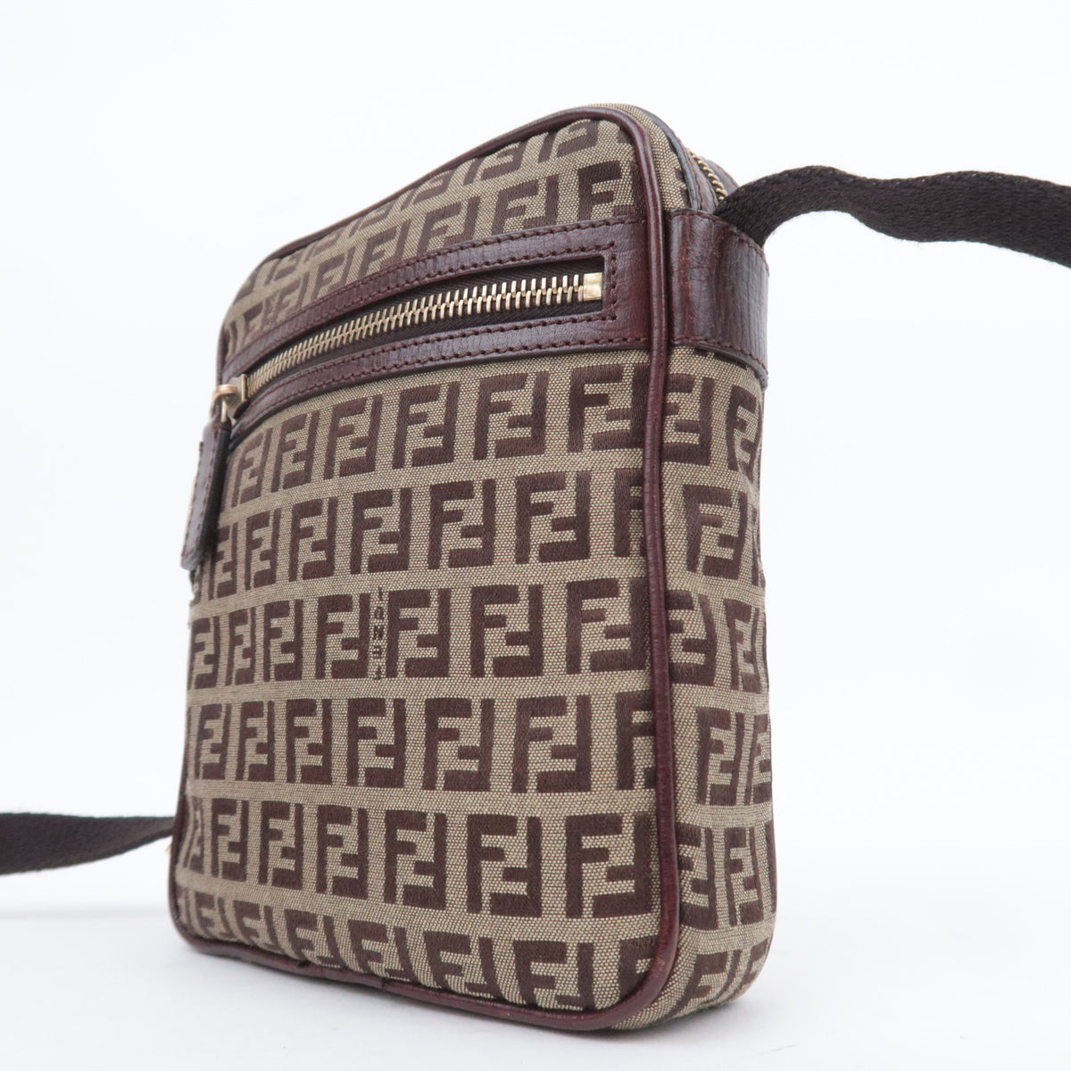 FENDI Zucchino Canvas Shoulder Bag Brown 8BT098