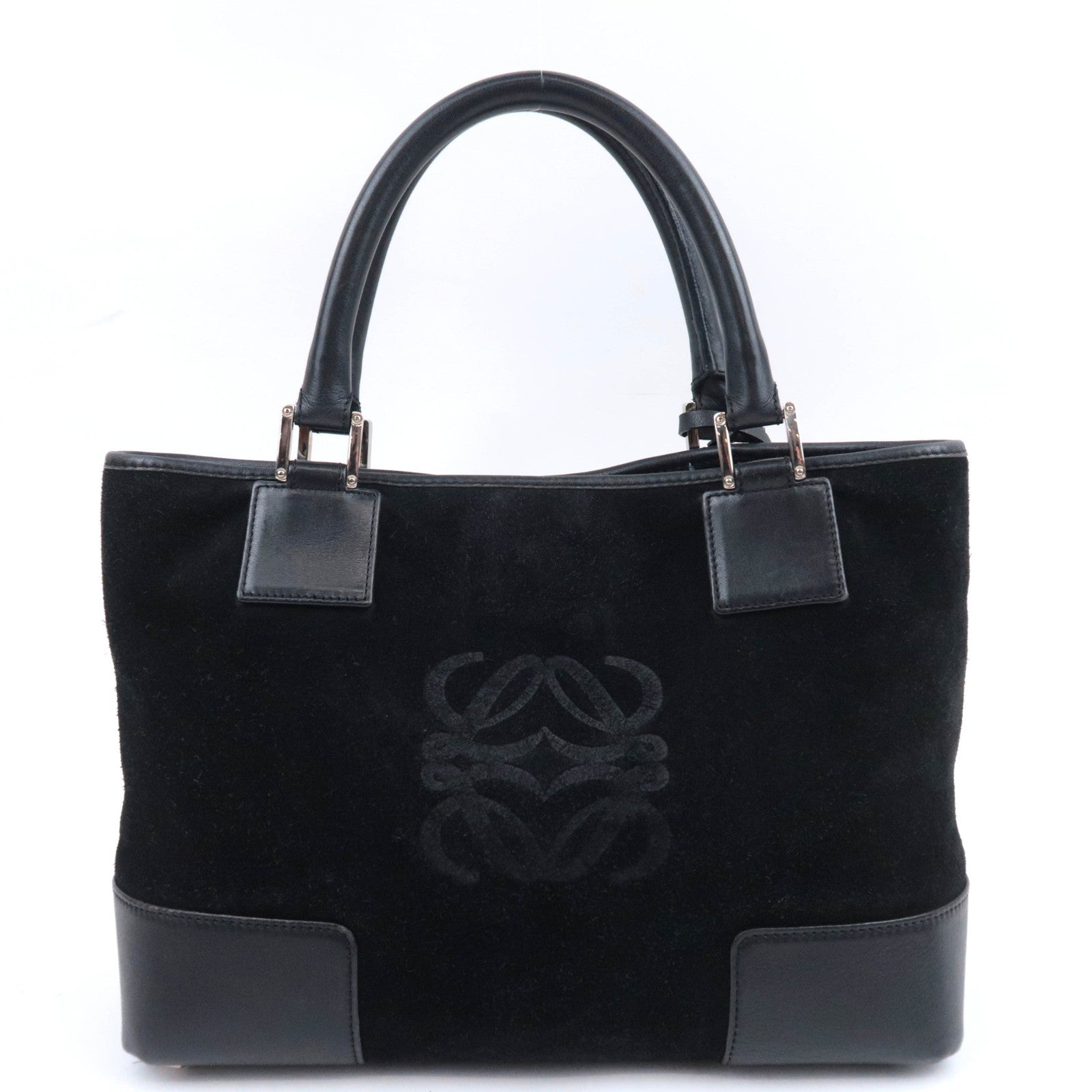 LOEWE Anagram Fusta Suede Tote Bag Black