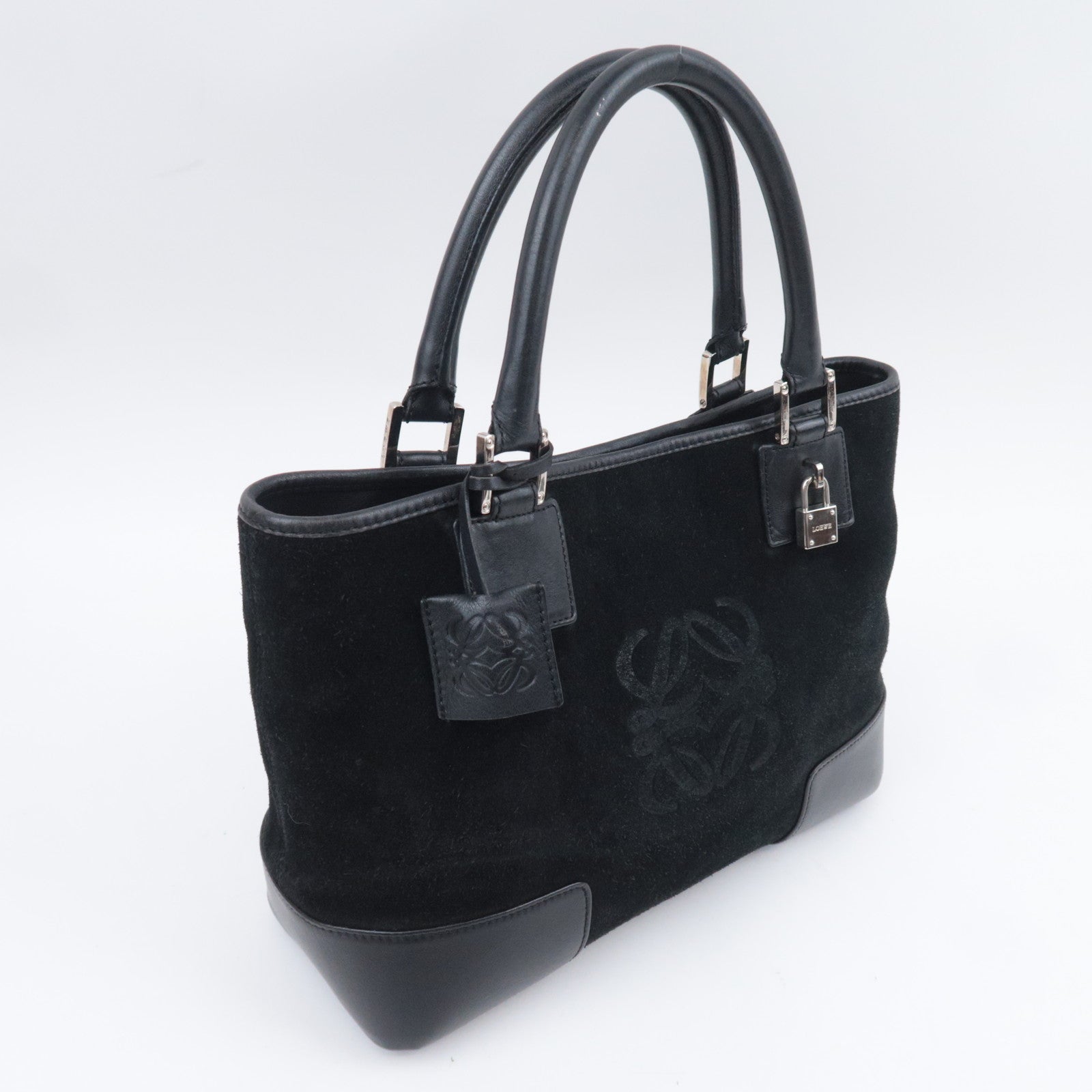 LOEWE Anagram Fusta Suede Tote Bag Black