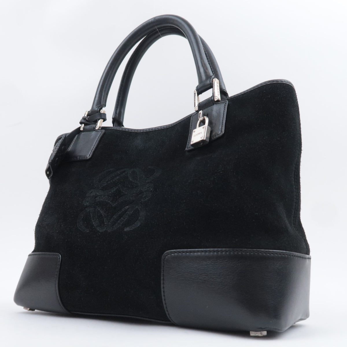 LOEWE Anagram Fusta Suede Tote Bag Black