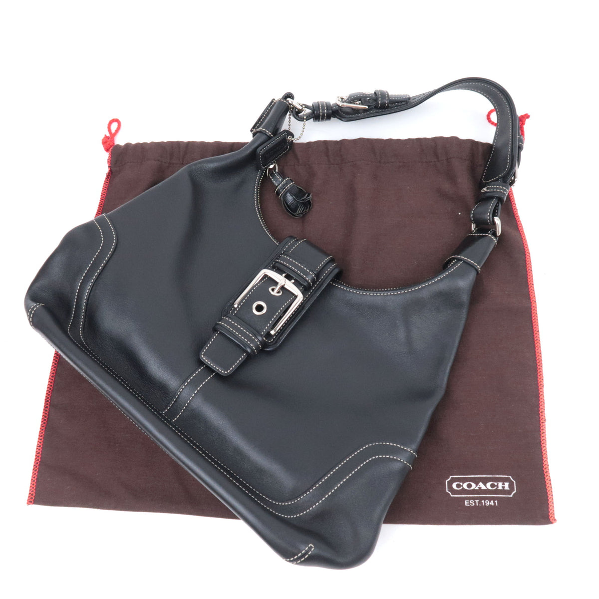 COACH Leather One Shoulder Bag Black 7463