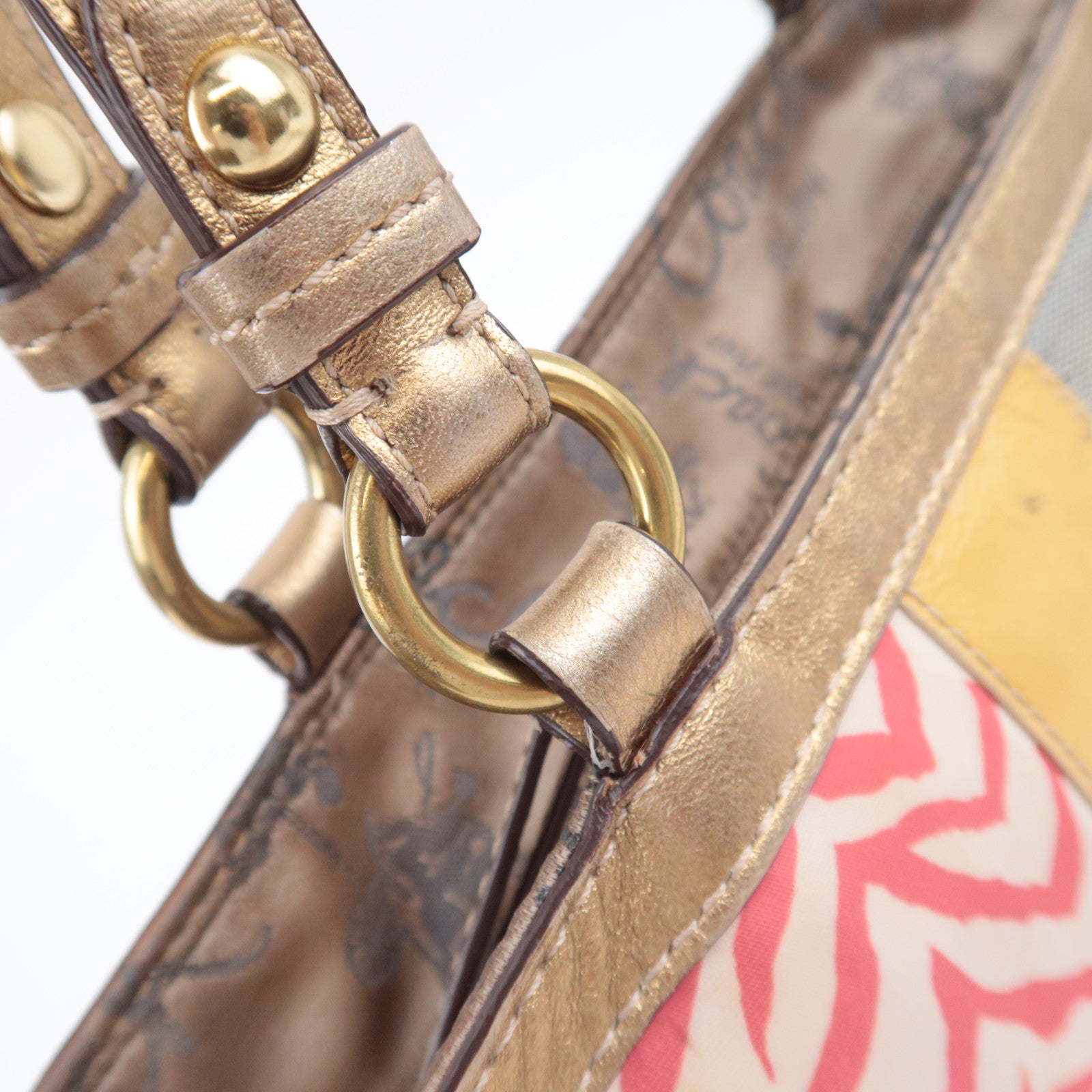 COACH Patchwork Canvas Tote Bag Gold Multicolor F17098