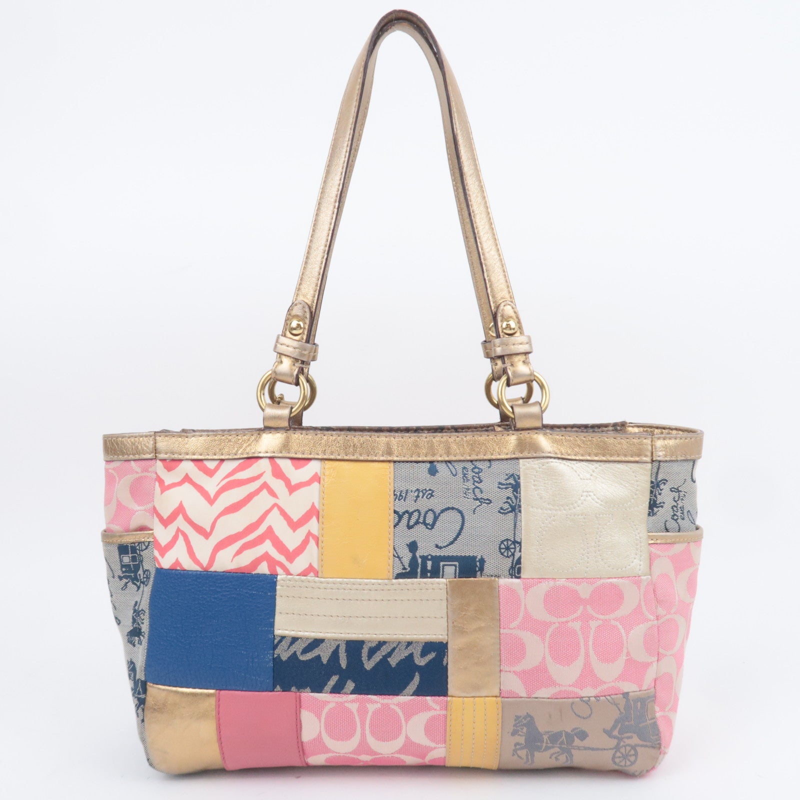 COACH Patchwork Canvas Tote Bag Gold Multicolor F17098