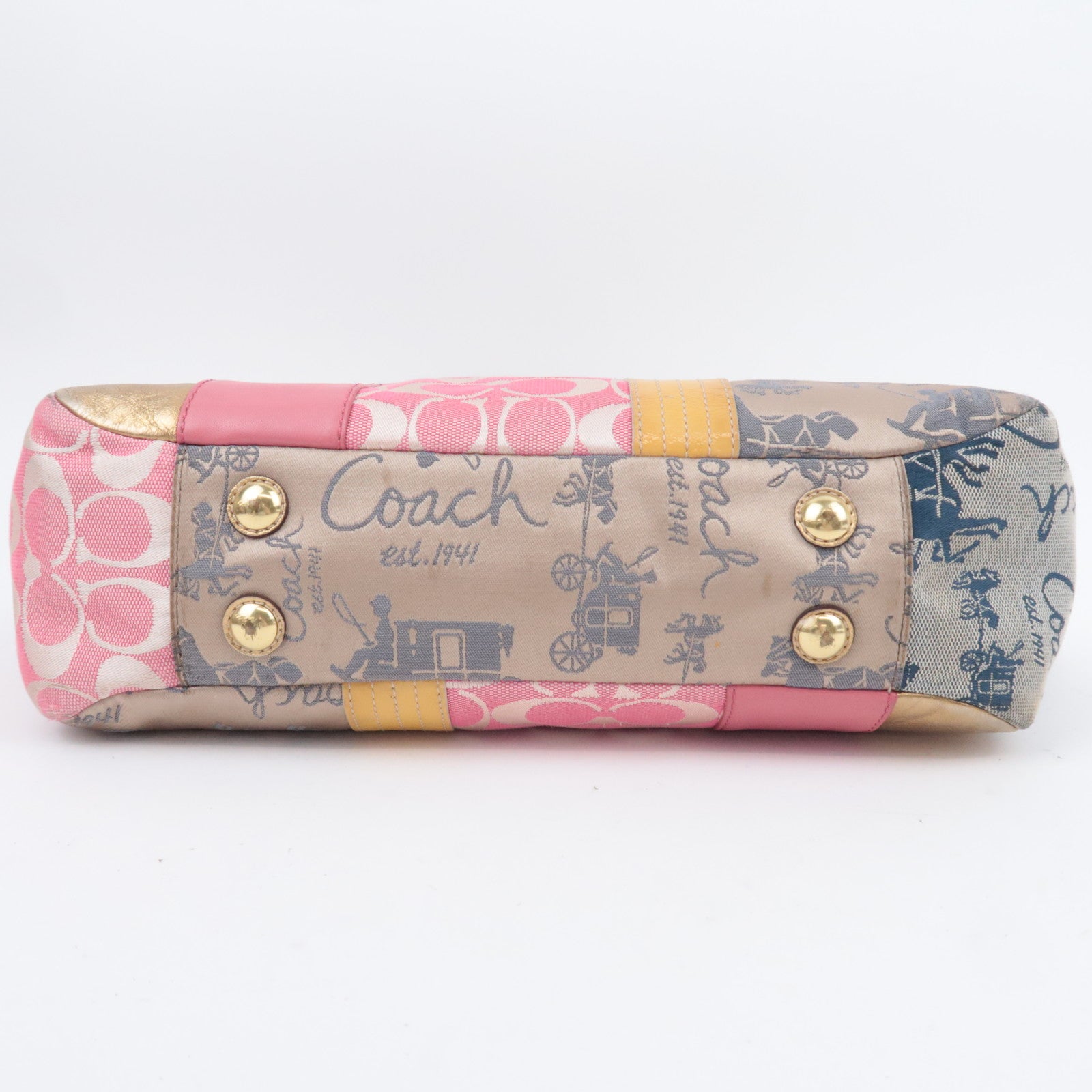 COACH Patchwork Canvas Tote Bag Gold Multicolor F17098