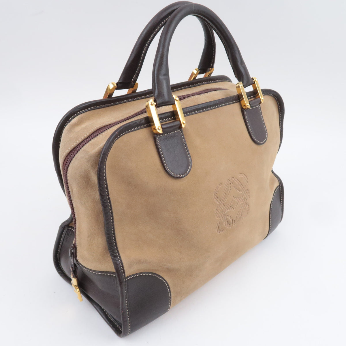 LOEWE Amazona 32 Suede Handbag Beige