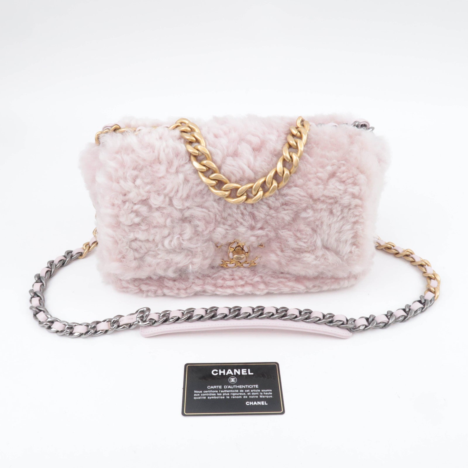 CHANEL 19 Dixneuf 2Way Fur Chain Shoulder Bag Pink