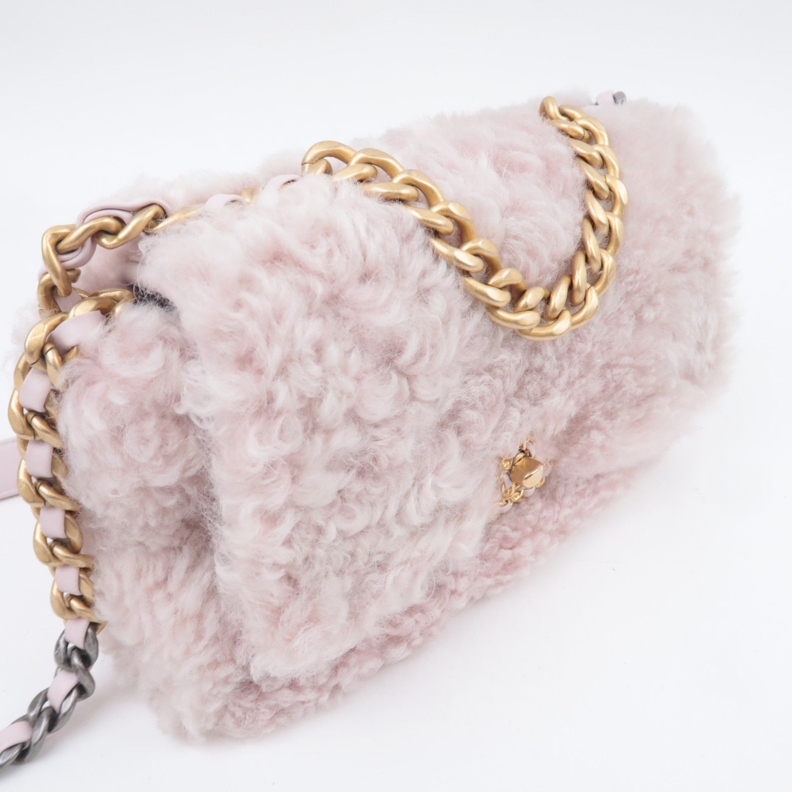 CHANEL 19 Dixneuf 2Way Fur Chain Shoulder Bag Pink