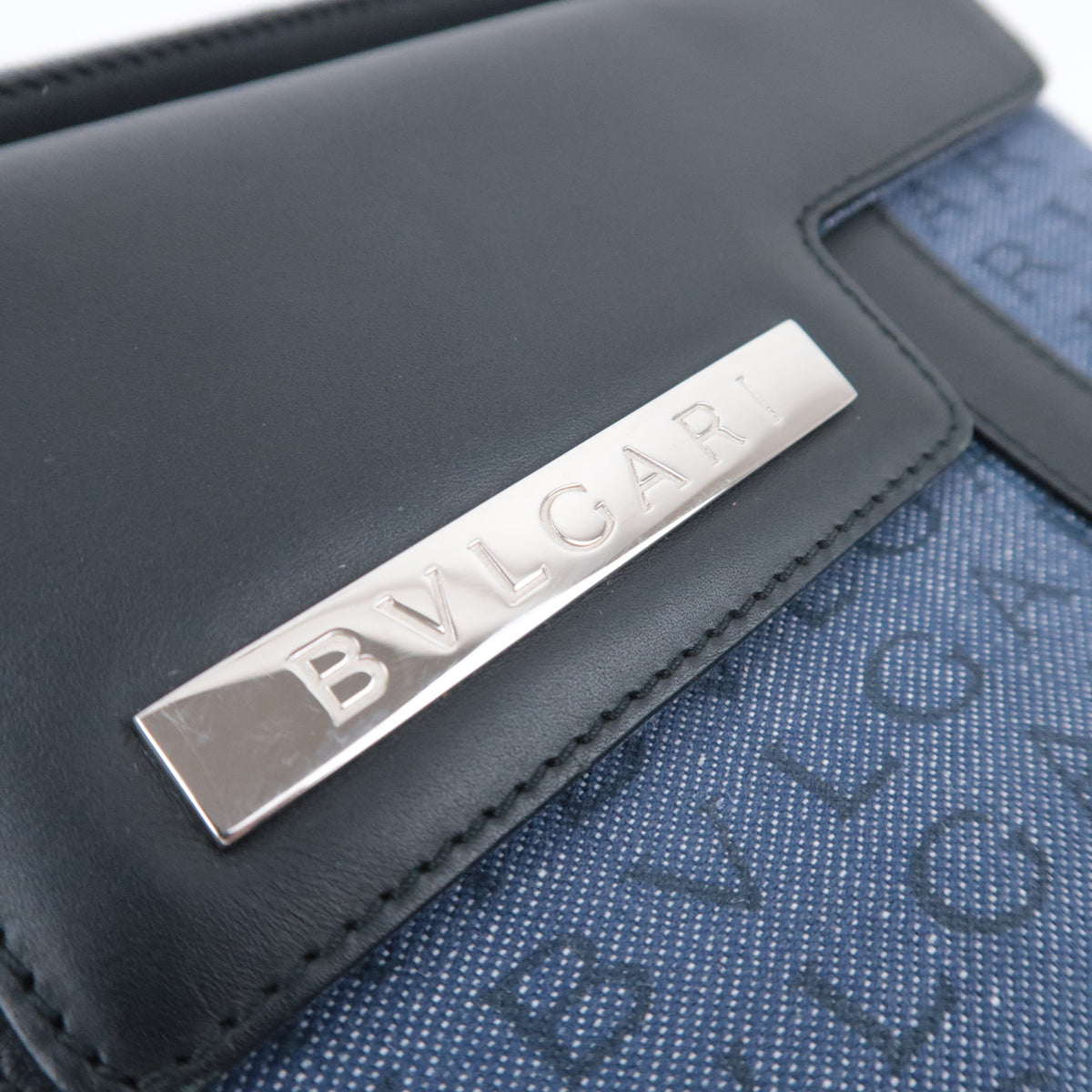 BVLGARI Logo Mania Denim Leather Shoulder Bag Blue