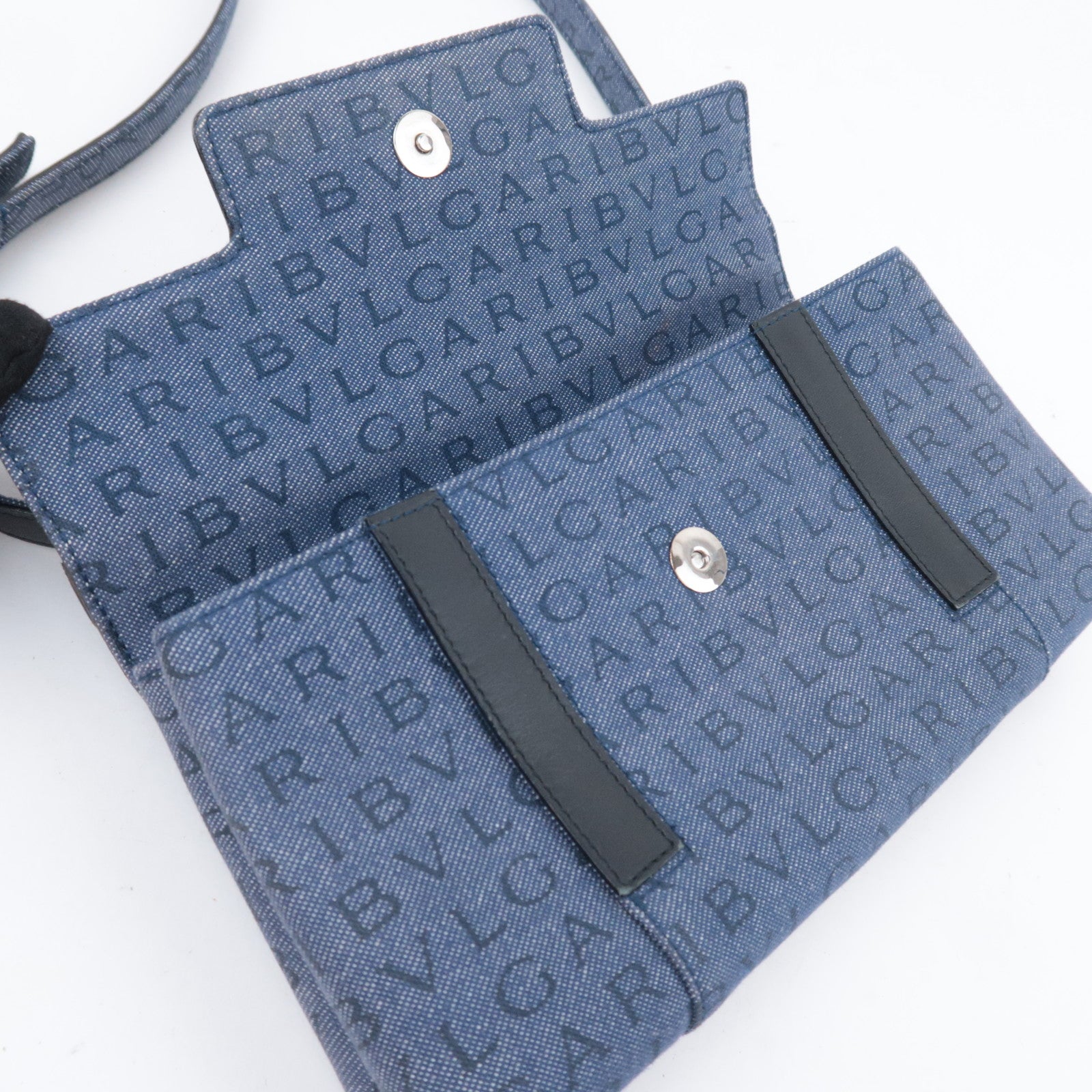 BVLGARI Logo Mania Denim Leather Shoulder Bag Blue