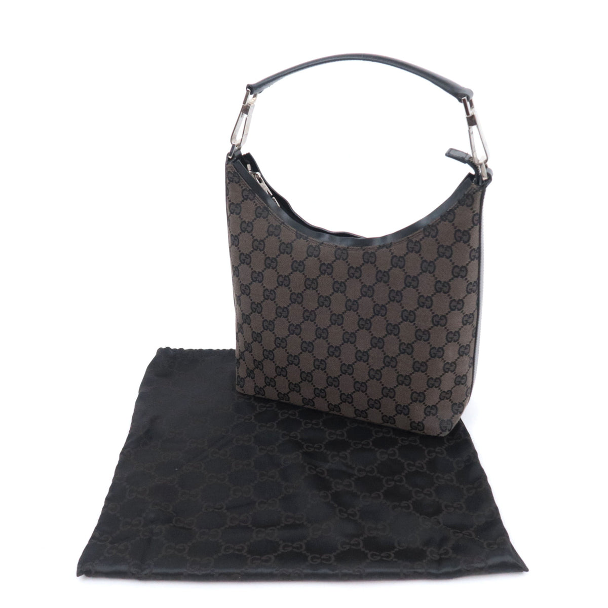 GUCCI GG Canvas Hobo Shoulder Bag Brown Black 000.0602