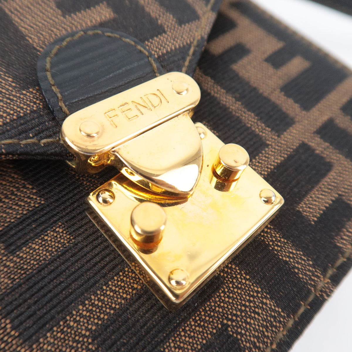 FENDI Zucca Canvas Leather Shoulder Bag Brown Black