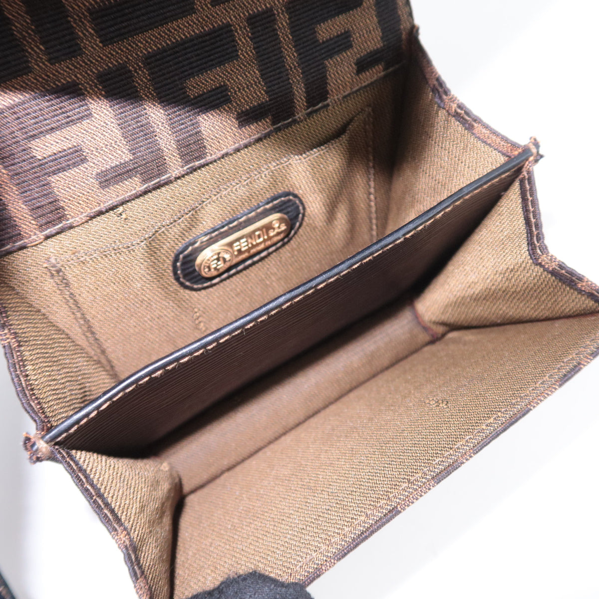 FENDI Zucca Canvas Leather Shoulder Bag Brown Black