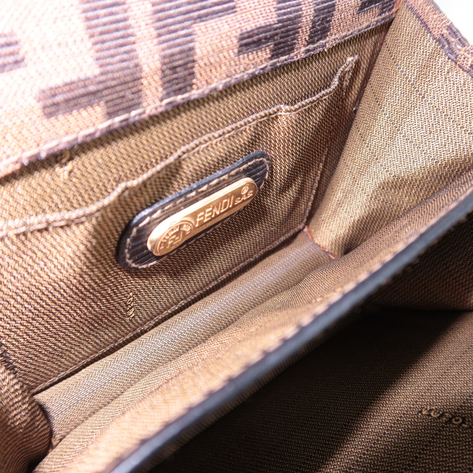 FENDI Zucca Canvas Leather Shoulder Bag Brown Black