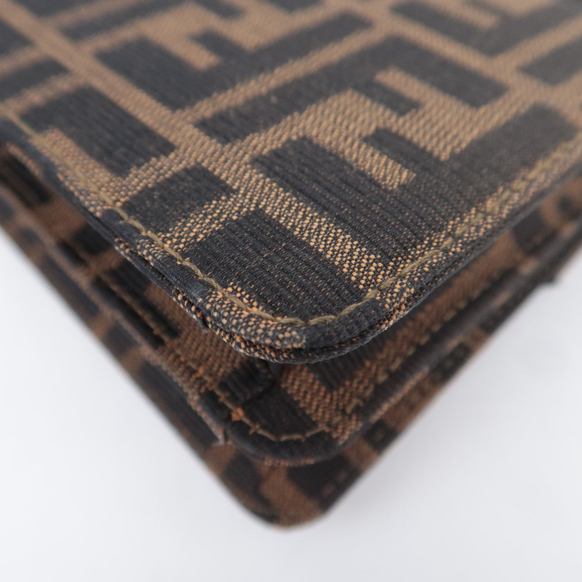FENDI Zucca Canvas Leather Shoulder Bag Brown Black