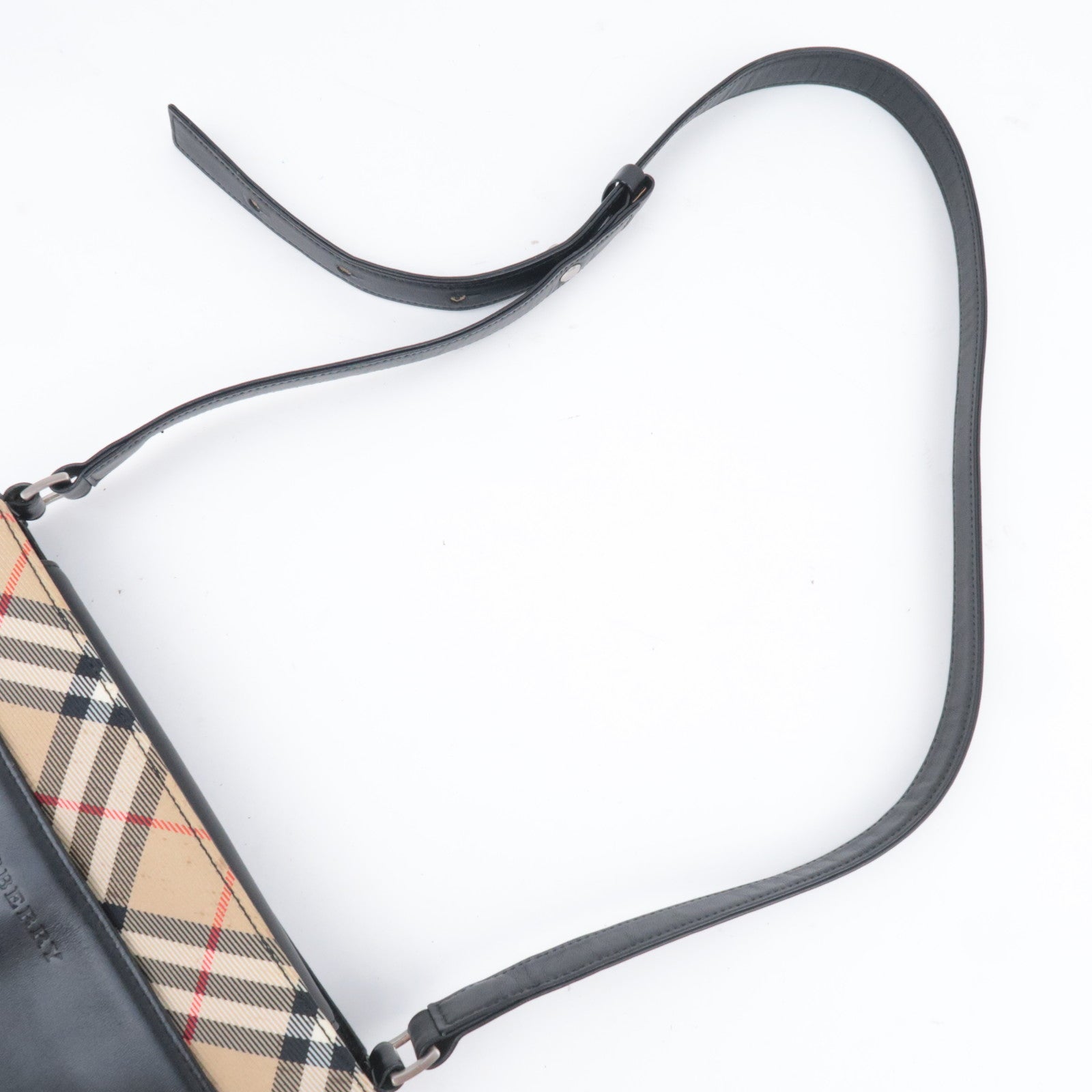 BURBERRY Nova Plaid Canvas Shoulder Bag Black Beige