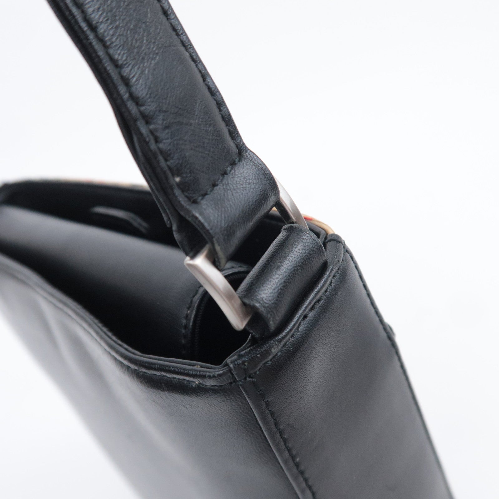 BURBERRY Nova Plaid Canvas Shoulder Bag Black Beige
