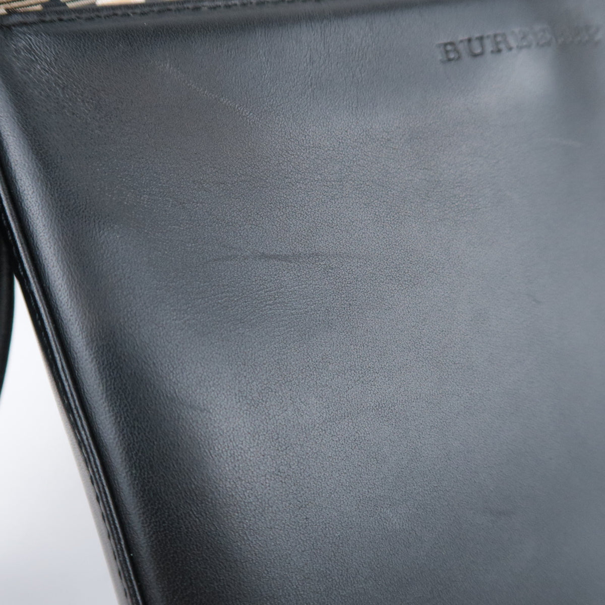 BURBERRY Nova Plaid Canvas Shoulder Bag Black Beige