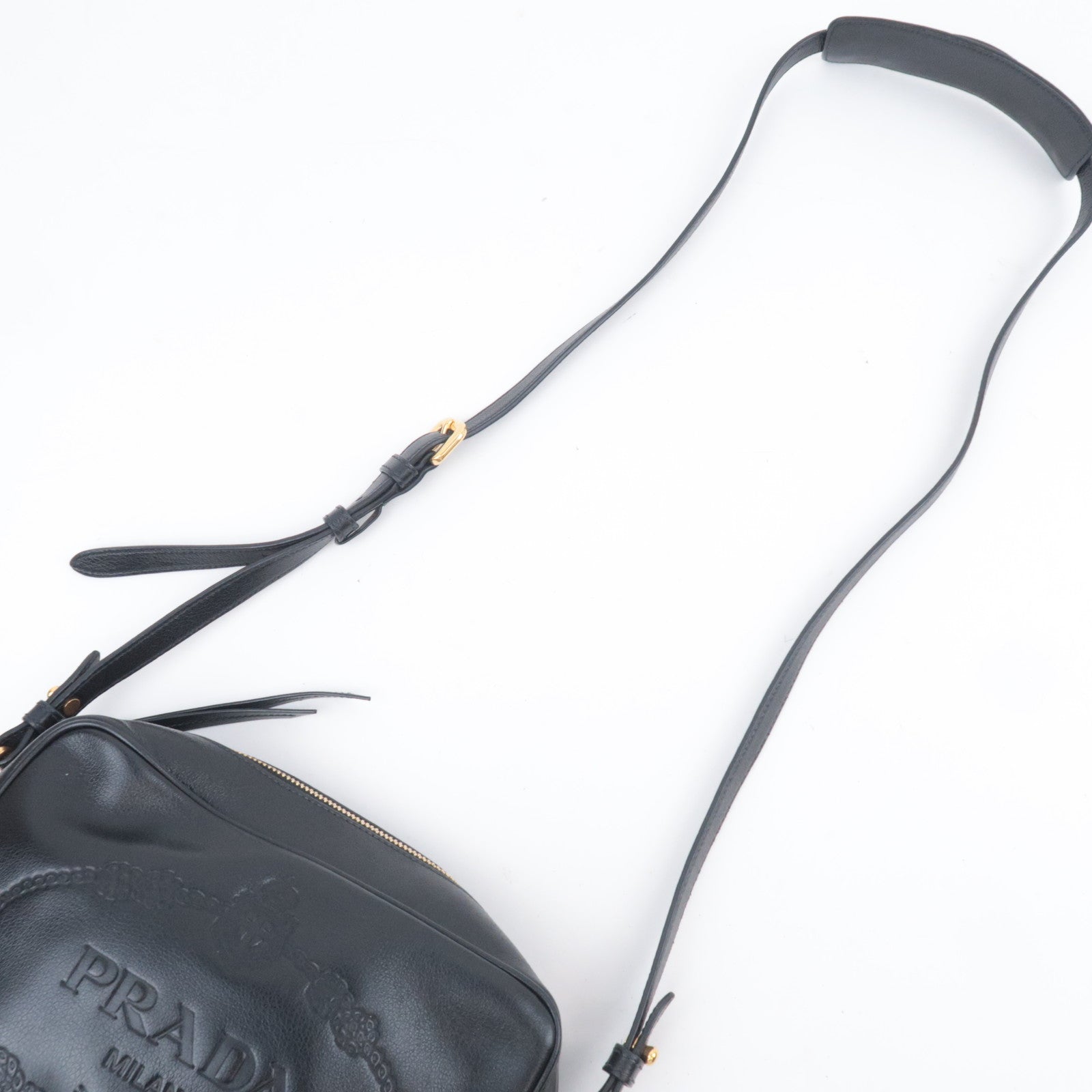PRADA Leather Shoulder Bag Embossed Logo 1BH089