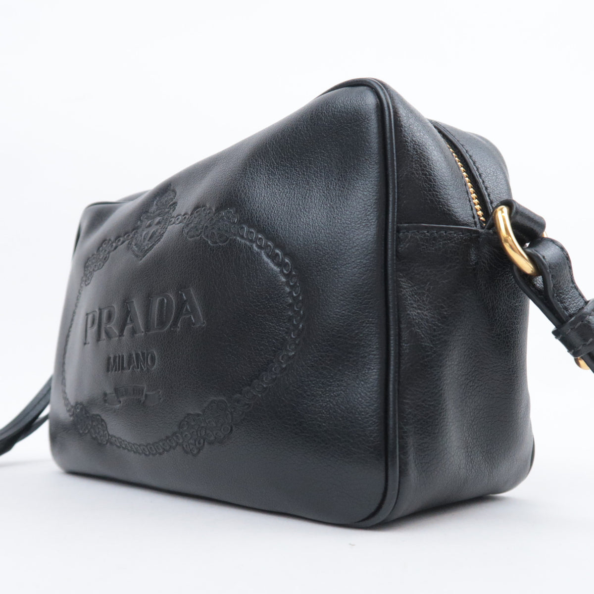PRADA Leather Shoulder Bag Embossed Logo 1BH089