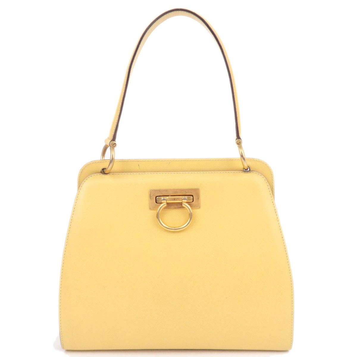 CELINE Leather Ring Clasp Handbag Yellow Gold92255