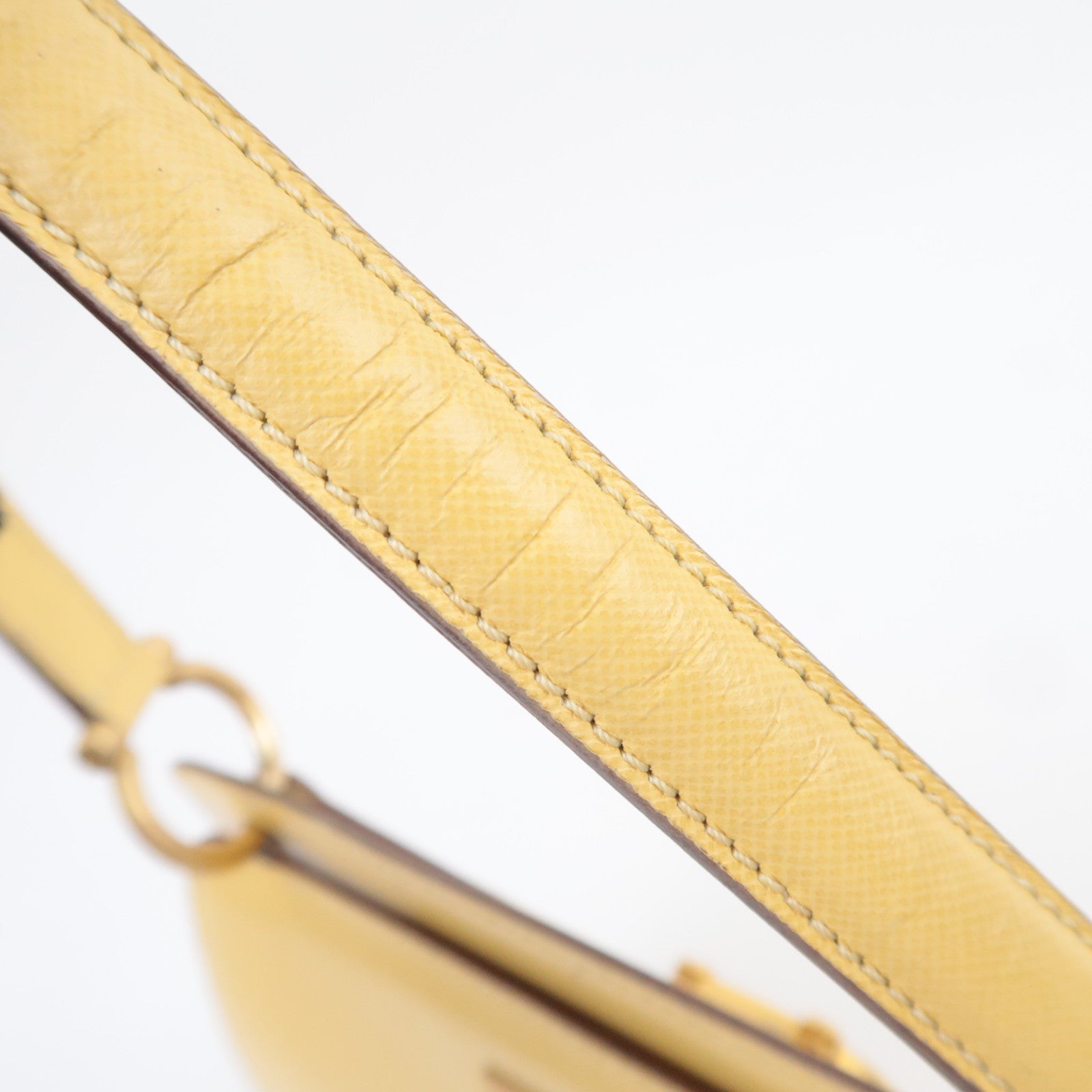 CELINE Leather Ring Clasp Handbag Yellow Gold