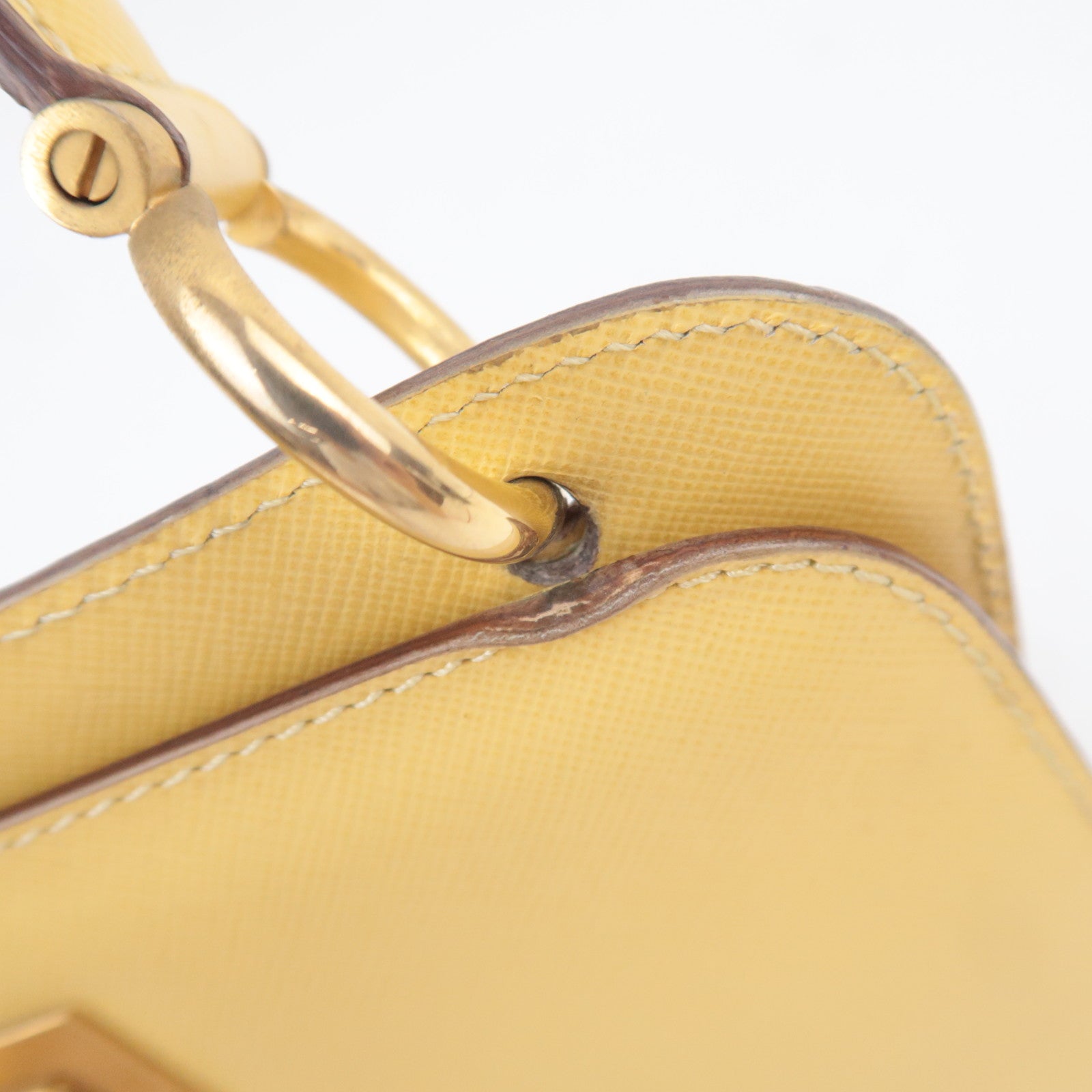 CELINE Leather Ring Clasp Handbag Yellow Gold