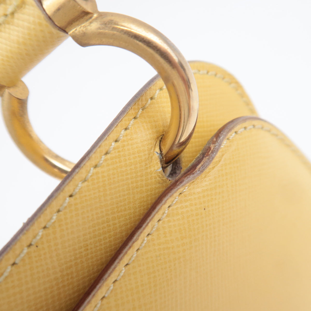 CELINE Leather Ring Clasp Handbag Yellow Gold