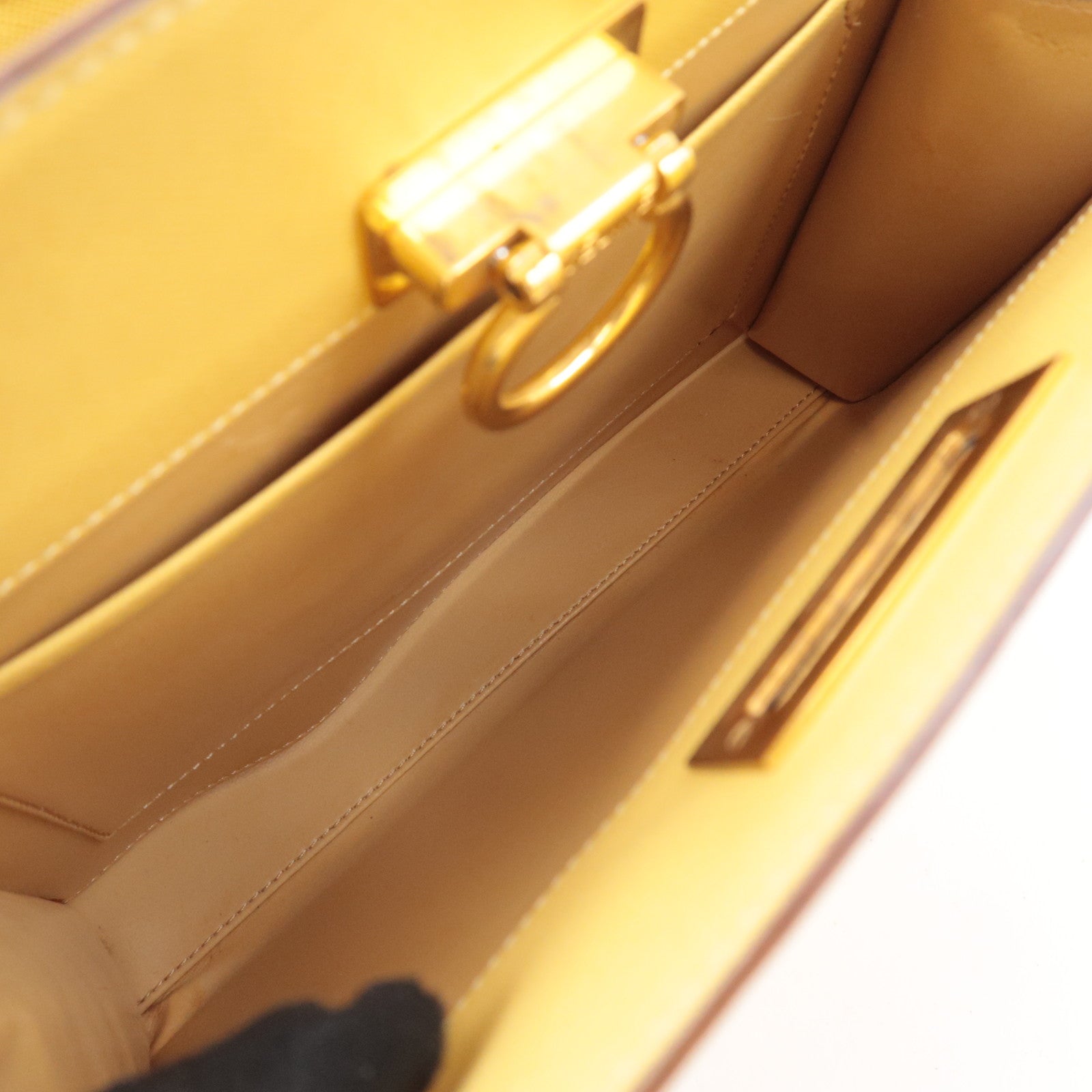 CELINE Leather Ring Clasp Handbag Yellow Gold