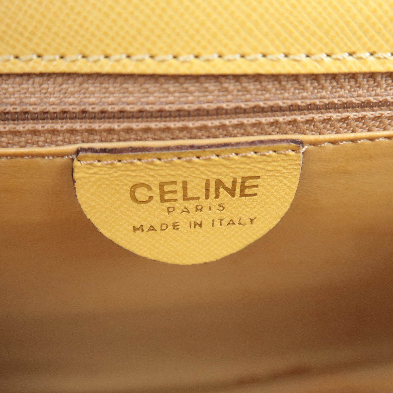 CELINE Leather Ring Clasp Handbag Yellow Gold