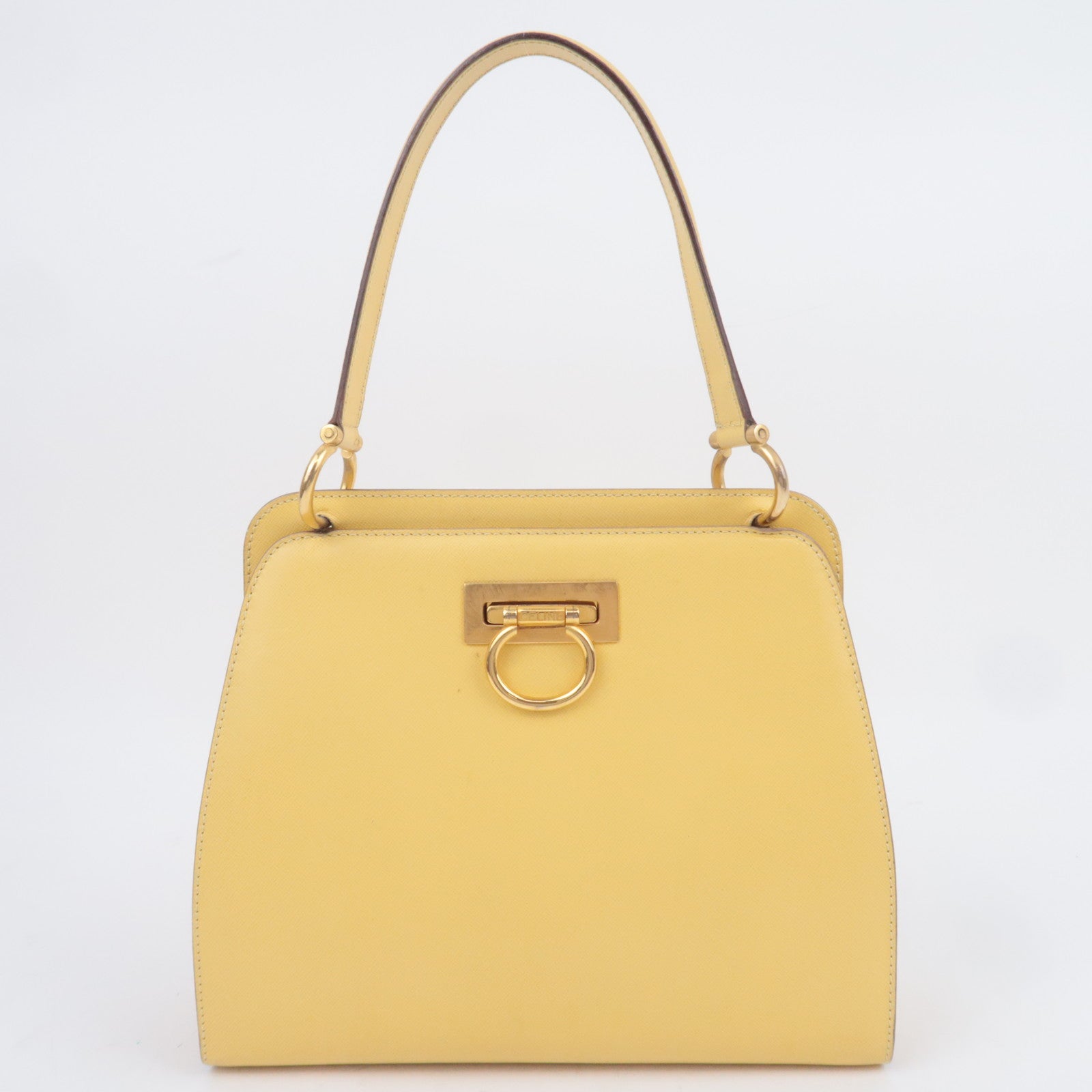 CELINE Leather Ring Clasp Handbag Yellow Gold