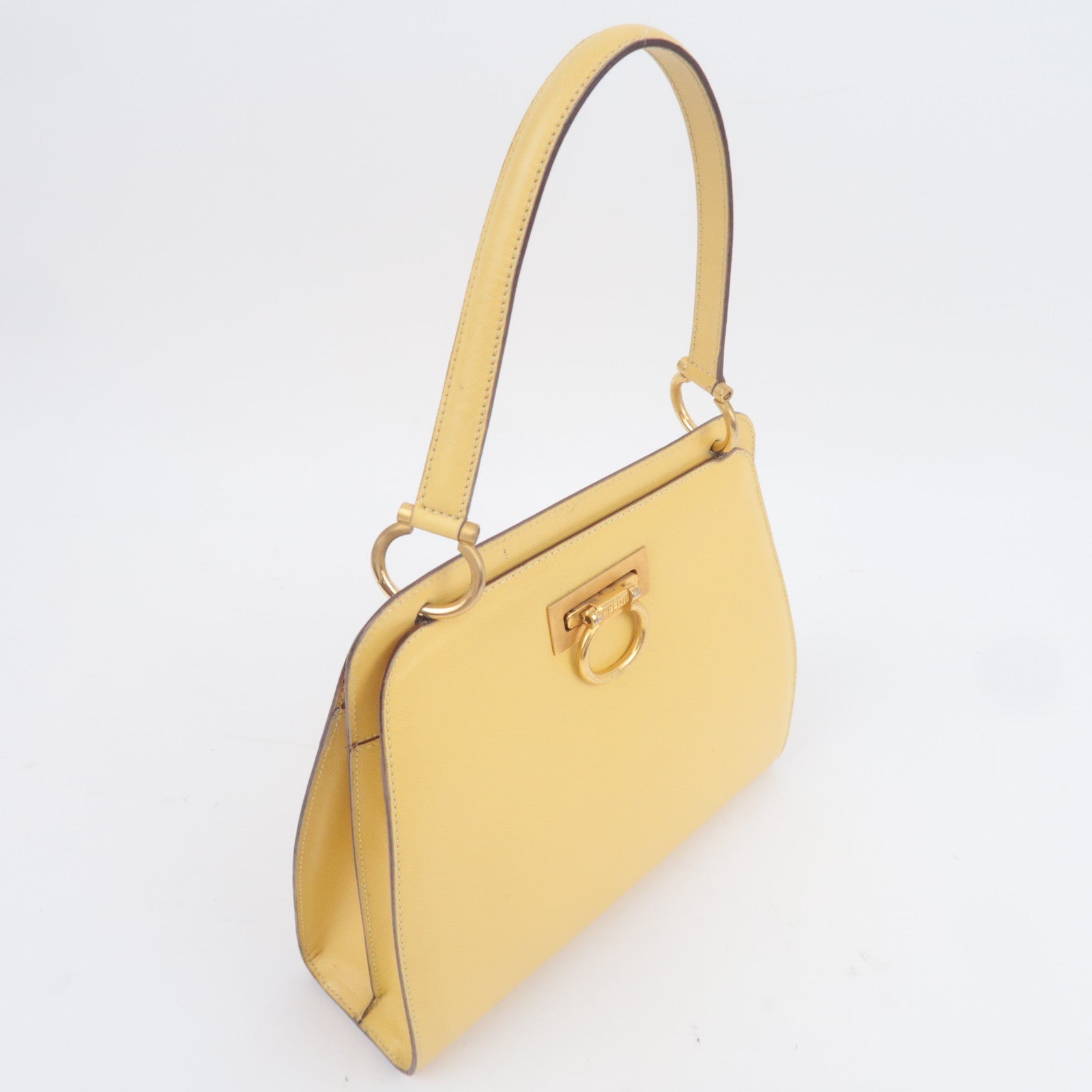 CELINE Leather Ring Clasp Handbag Yellow Gold