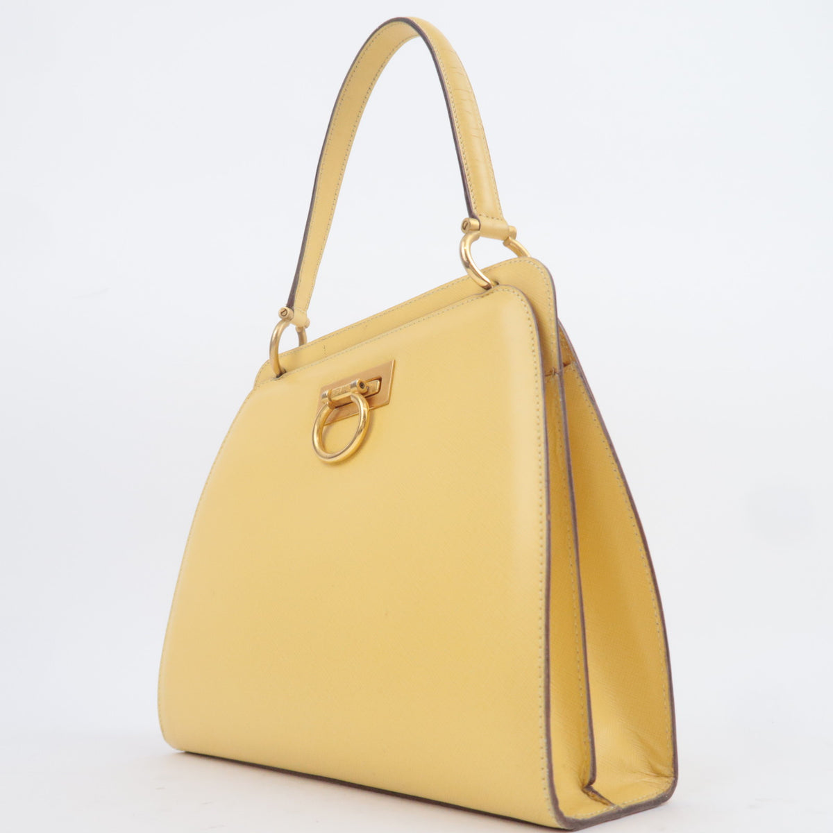 CELINE Leather Ring Clasp Handbag Yellow Gold