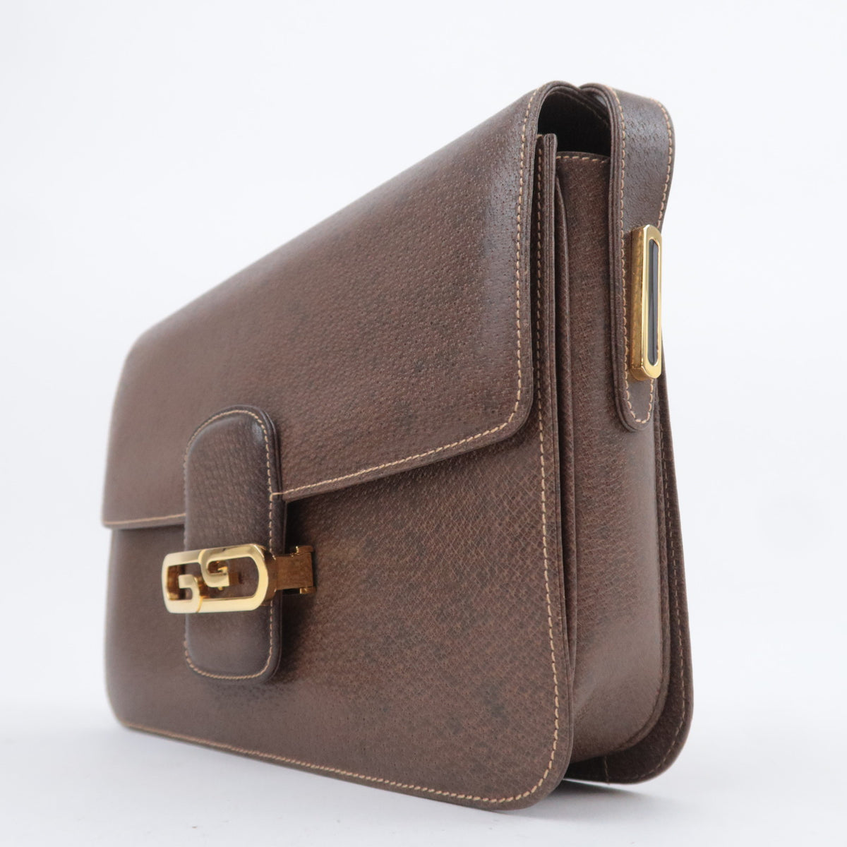 GUCCI Old Gucci GG Logo Buckle Leather Shoulder Bag