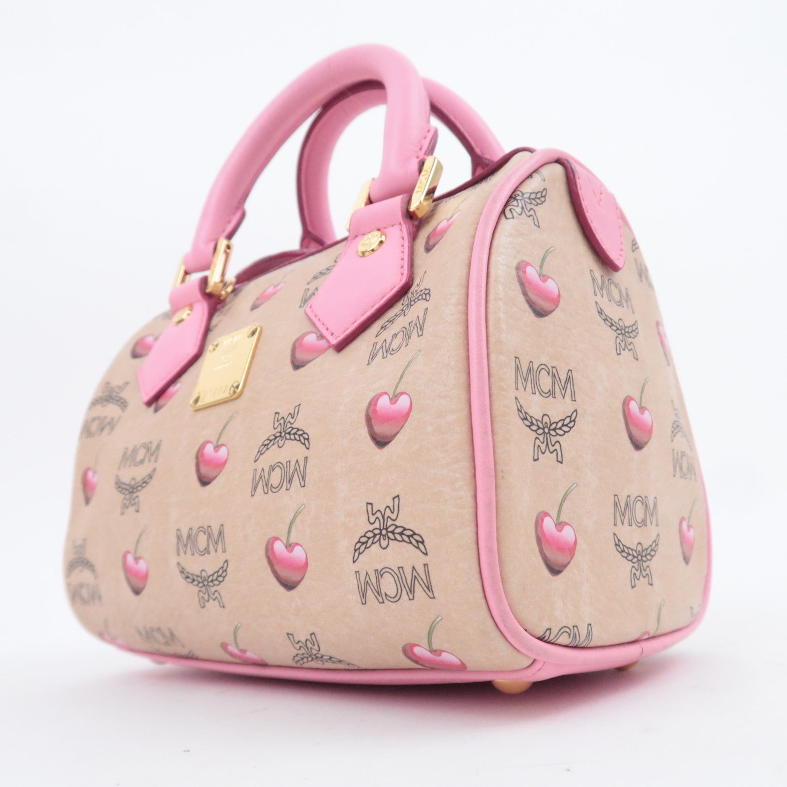 MCM Visetos Heart Cherry 2Way Mini Boston Bag