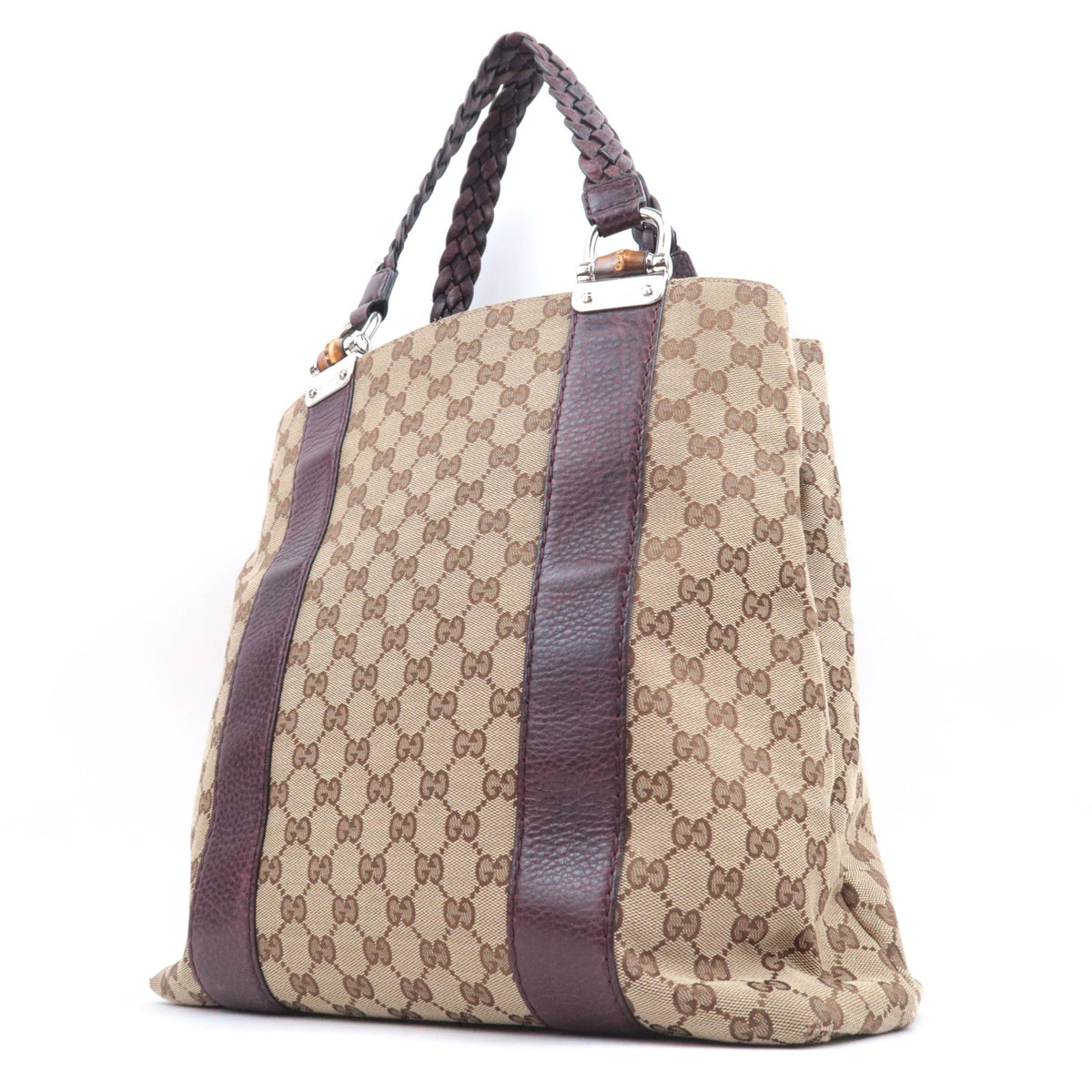 GUCCI Bamboo Canvas Tote Bag Brown 232946