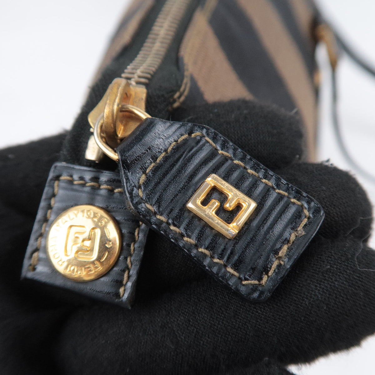FENDI Pequin Stripe Canvas Tote Bag